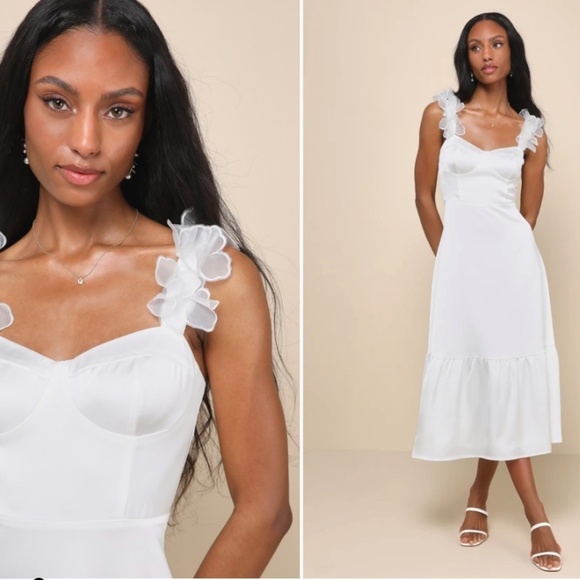 LULU's Bridal Shower Reception Sexy Bustier Floral Midi Dress NWOT - Picture 1 of 4